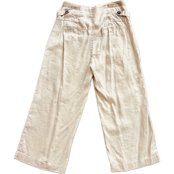 Sundance The Villa Wide Leg Cropped Linen Blend Pants Size 4 Khaki Cream - Picture 5 of 5
